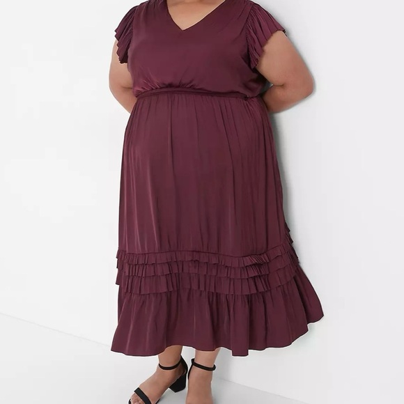 Lane Bryant Dresses & Skirts - Lane Bryant Flutter-Sleeve Shirred Midi Dress Maroon Size 20
